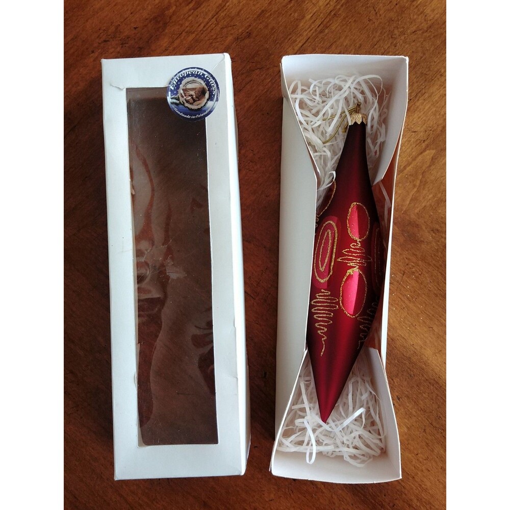 Vintage European Glass Christmas Ornament Hand Made Poland Teardrop Swirls 9"